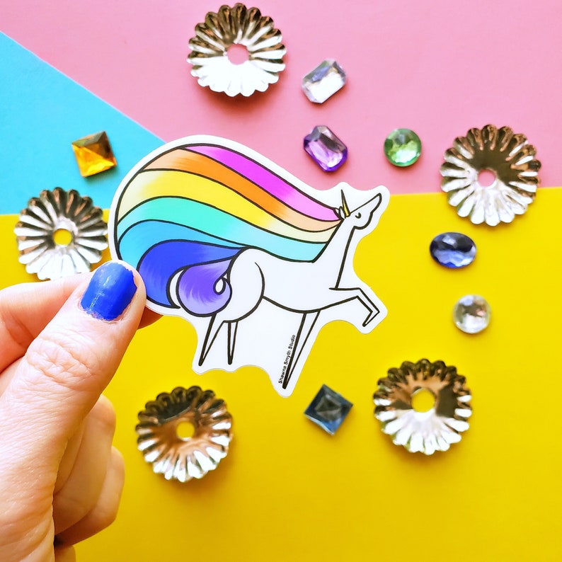 Unicorn Rainbow Vinyl Sticker gift for friend, waterproof sticker, gift for wife, gift for husband, unicorn theme, rainbow party, birthday image 1