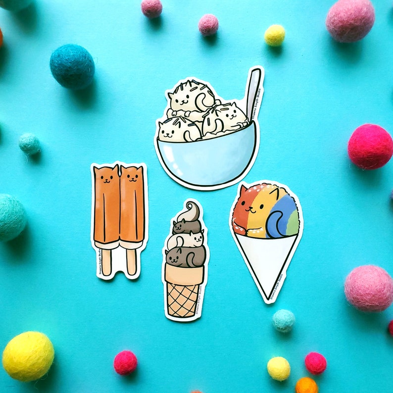 Cool Cat Scoops Ice Cream Vinyl Sticker cute cat sticker, cat gift ideas, summer birthday gift, friend gift, cute laptop sticker image 5