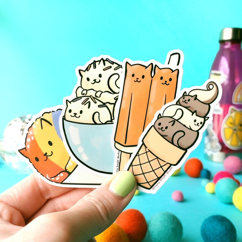 Cool Cat Scoops Ice Cream Vinyl Sticker cute cat sticker, cat gift ideas, summer birthday gift, friend gift, cute laptop sticker image 4