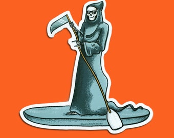 Killing Time Vinyl Sticker Grim Reaper Paddle board gift for friend, waterproof sticker, gift for husband, tech accessory, guy sticker