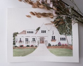 Custom Watercolor House Portrait, Personalized Home Painting