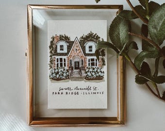 Framed Watercolor House Portrait: Custom New Home Gift