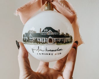 custom painted ornament, wedding portrait, housewarming gift, custom house portrait , personalized gift, realtor gift, ornament gift