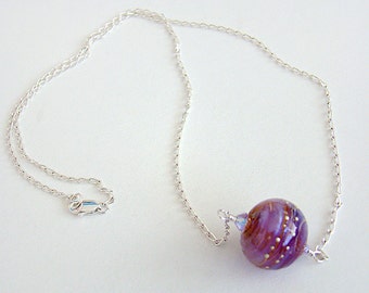 Collar nebula, colgante de cuentas de vidrio de lámpara de plata púrpura, collar de cadena de plata de vidrio de lámpara púrpura, joyería Boho, regalo de mujer