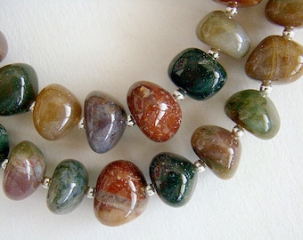 Collar de guijarros, Collar de jaspe de fantasía, Collar de cuentas de plata de jaspe verde, Collar de jaspe grueso, Joyería natural, Collar Boho