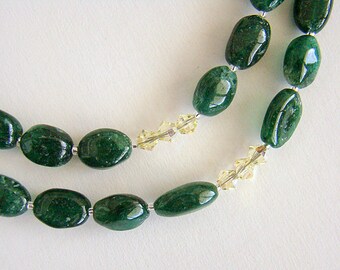 Jonquil Necklace, Emerald Green Adventurine Necklace, Adventurine Swarovski Crystal Bead Necklace, Spring Necklace