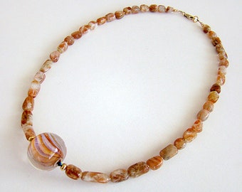 Collar de fantasía, Sunrise Lampwork Glass Bead Necklace, Sunstone Necklace, Calvin Orr Bead
