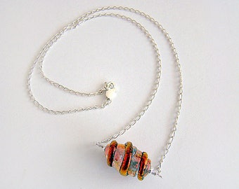 Collar de carrusel, oro rojo lámpara dichroic vidrio collar de cuentas, rojo dicroico vidrio plata cadena collar, collar de lámpara minimalista