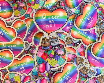 LGBTQIA+ Katzen Pride Glitzer Vinyl Aufkleber | wasserfest, Cottagecore, Pilze, scrapbooking, pansexual, lesbisch, schwul, queer, ass