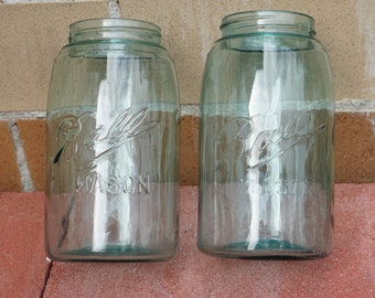 2 Ball Mason Jar Blue Glass Triple Loop dropped a soft shoulder antique collectible storage crafts