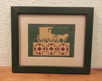 Paper Cut Art Scherenschnitte signed R. Hinsdale Amish Horse & Buggy Rare Vintage Collectible