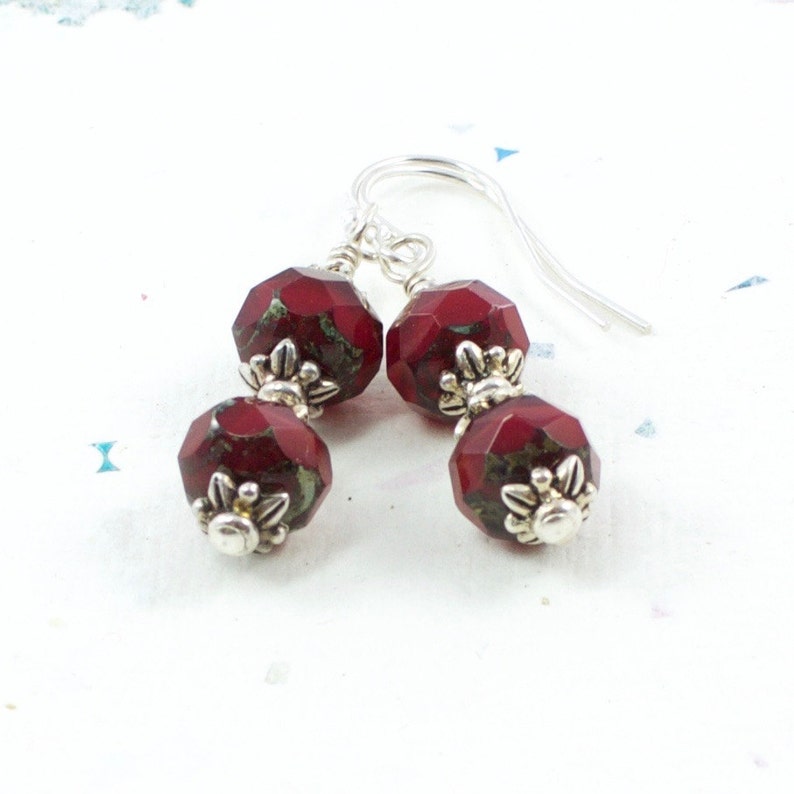 Red Bead Valentine Earrings For Her Red Bead Dangle Earrings Red Holiday Dangle Earrings Silver Red Earrings Solana Kai Designs image 4