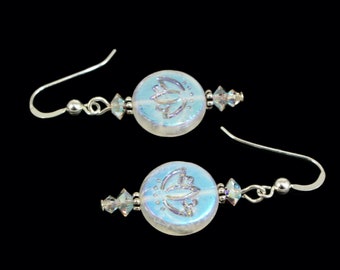Lotus Flower Earrings - Floral Jewelry Gift - Spritiual Jewelry - Yoga Jewelry - White Silver Crystal Dangle Earrings - Pacific Northwest