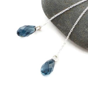 Threader Earrings - Briolette Earrings - Sterling Silver Chain Earrings - Montana Sapphire Blue Crystal Earrings - Minimalist Earrings - PNW