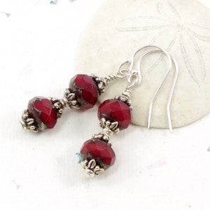 Red Bead Valentine Earrings For Her Red Bead Dangle Earrings Red Holiday Dangle Earrings Silver Red Earrings Solana Kai Designs image 1