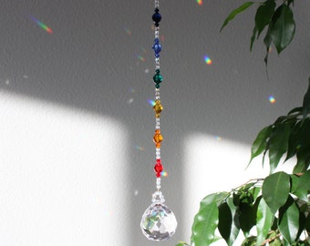 Meditation Suncatcher - Seven Chakra Window Decoration - Beaded Window Chakra Suncatchers - Swarovski Crystal Rainbow Window Decoration