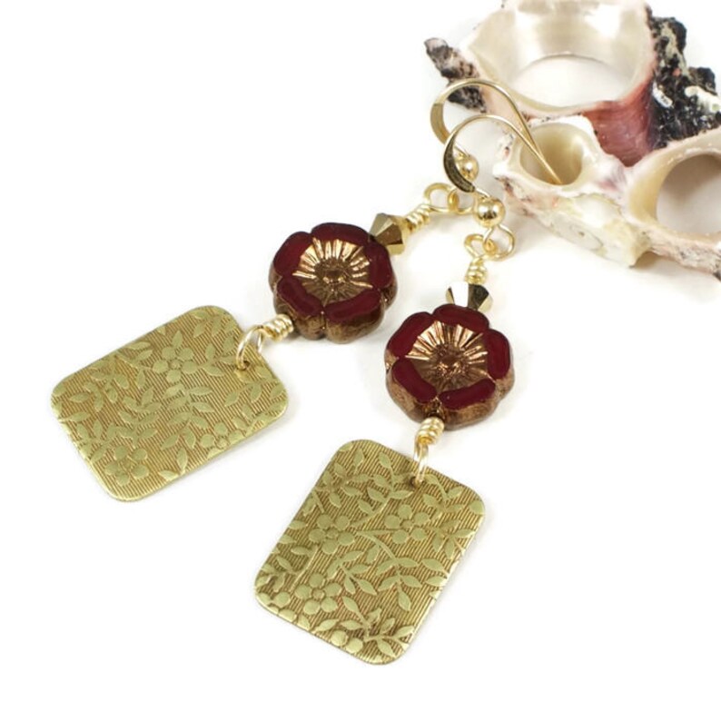 Red Flower Earrings for Her Floral Jewelry Gift for Women Etsy