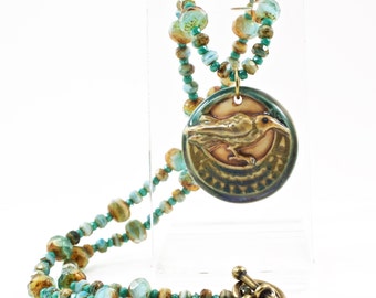 Raven Pendant Necklace - Artisan Ceramic Porcelain Pendant - Bird Necklace - Raven Jewelry For Women - Pacific Northwest