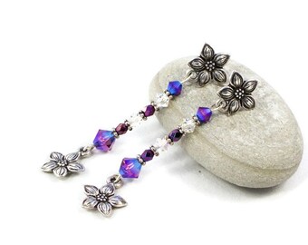 Floral Earrings For Her | Flower Earrings For Women | Swarovski Crystal Dangle Earrings | Silver Post Earrings | Solana Kai Designs