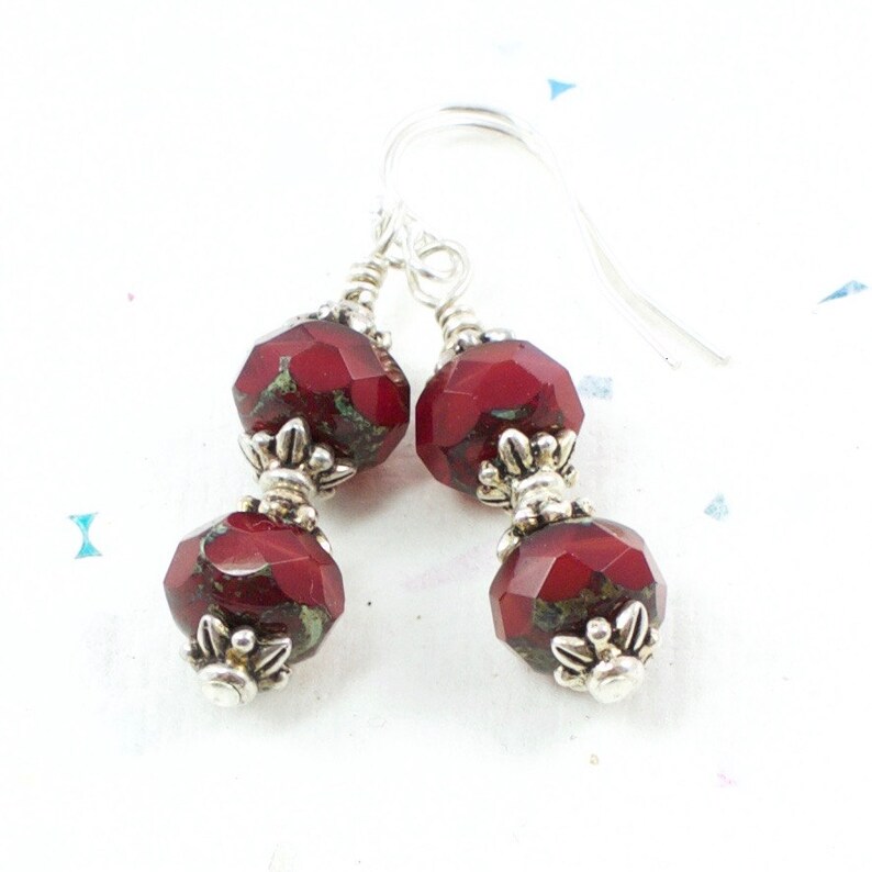 Red Bead Valentine Earrings For Her Red Bead Dangle Earrings Red Holiday Dangle Earrings Silver Red Earrings Solana Kai Designs image 2