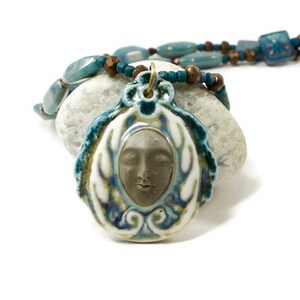 Boho Goddess Necklace - Blue Bead Necklace- Porcelain Pendant Necklace - Goddess Jewelry - Pacific Northwest