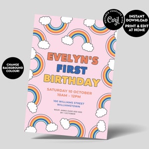 Rainbow Kids Party Invite - Instant Edit & Download - Corjl Template