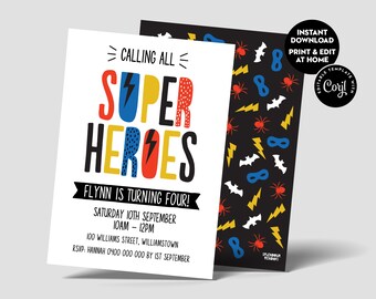 Superhero Invite - Instant Edit & Download - Corjl Template