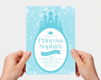 Princess Invite Blue Frozen Party Little Girls Pretty Birthday Invite Printable Custom Personalised