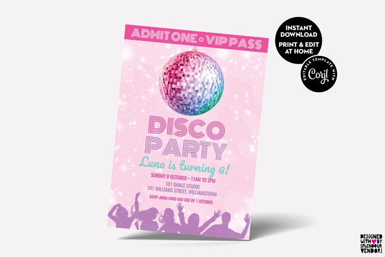Disco Invite Printable Personalised Invitation Childs Kids | Etsy