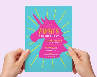 Unicorn Kids Party Invite First birthday Baby Girl Invite Toddler Colourful 1st 2nd 3rd 4th 5th 7th 8th 9th 10th Printable Invitation