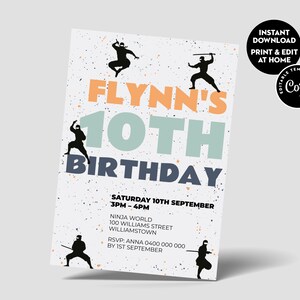 Ninja Invite Warrior Theme Boys Party Printable Birthday ...