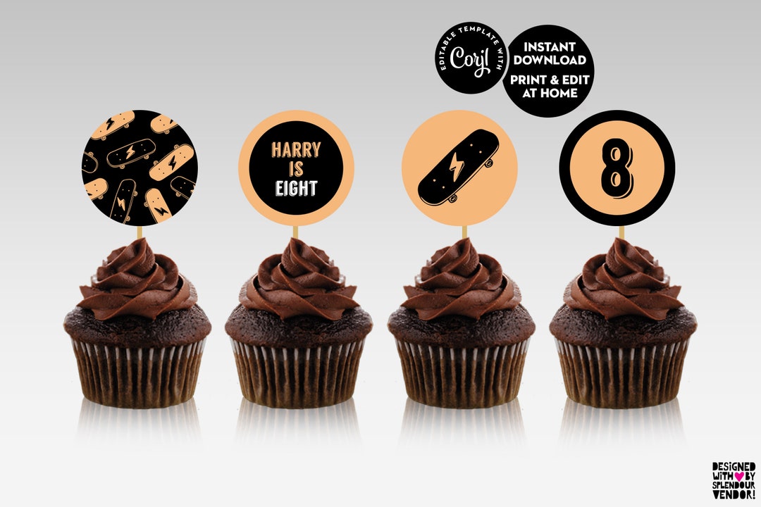 Skateboard Cupcake Toppers Birthday Decorations Printable Cake - Etsy