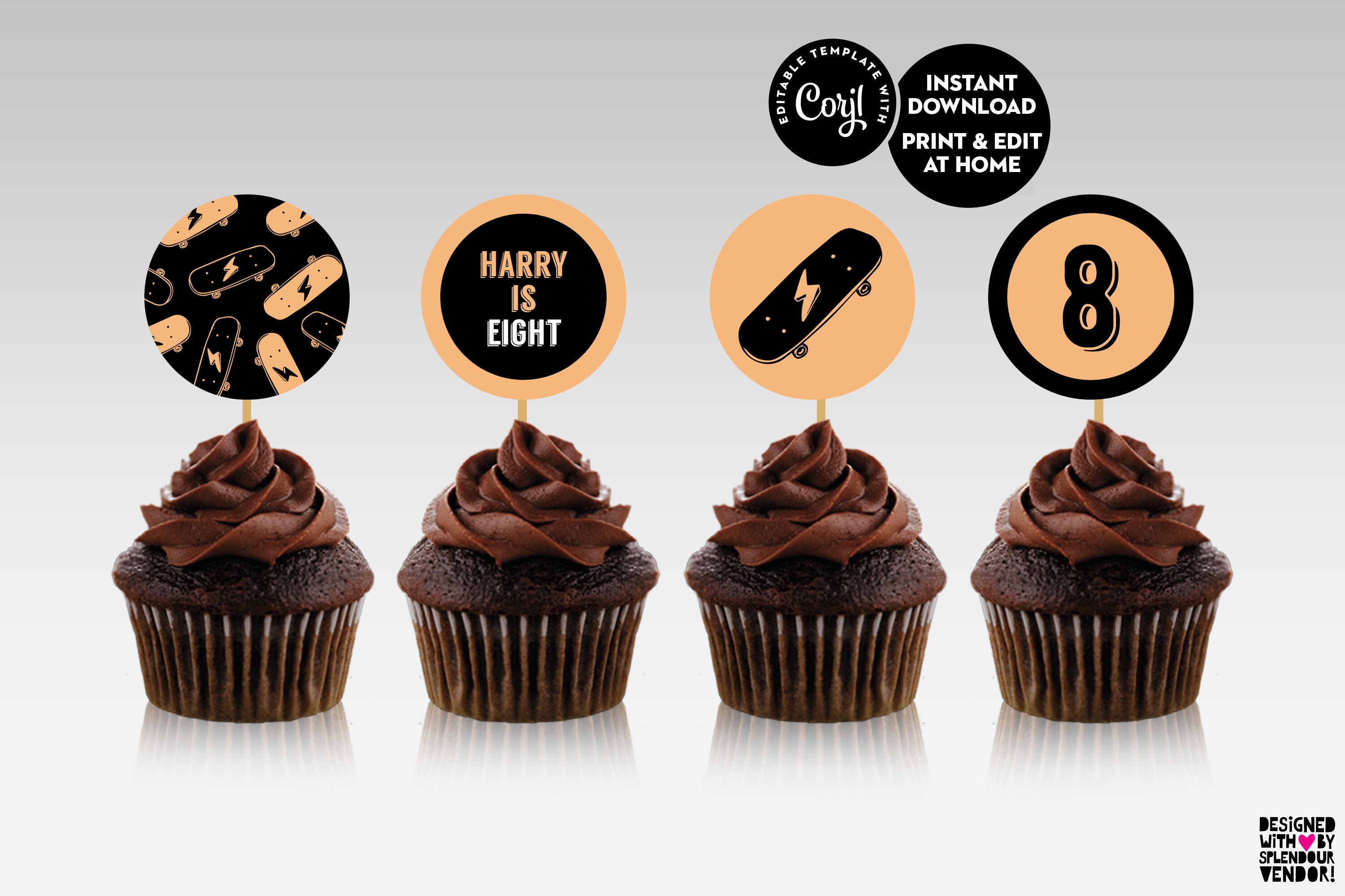 Skateboard Cupcake Toppers Birthday Decorations Printable Cake - Etsy