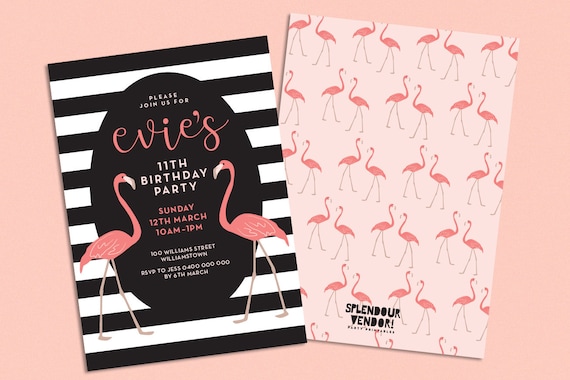 flamingo invite pink 1st 2nd 3rd 4th 5th 6th 7th 8th 9th 10th etsy