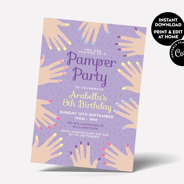 Pamper Party Invite Spa Manicure Party - Instant Edit & Download - Corjl