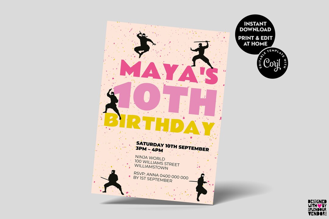 Ninja Invite Warrior Theme Party Printable Birthday Invitation Kids ...
