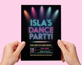 Disco Dance Invite Printable Personalised Invitation Childs Kids Invite Disco Party Teen Tween Little Girl Disco Ball Dancing Pink Pretty
