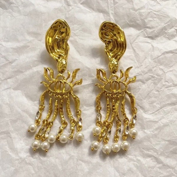 Schiaparelli Inspired Gold Ear Surreal Statement Earrings