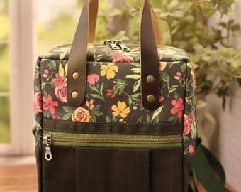 Dark Floral and Waxed Canvas Mini Backpack