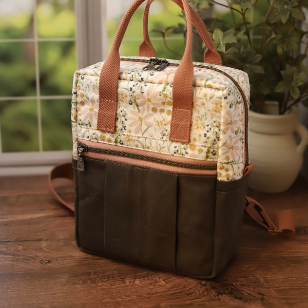 Floral and Waxed Canvas Mini Backpack