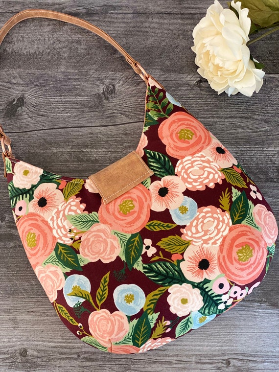 Leather Handbag with Floral Accents