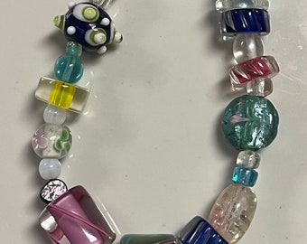Glass bead necklace , hand crafted glass