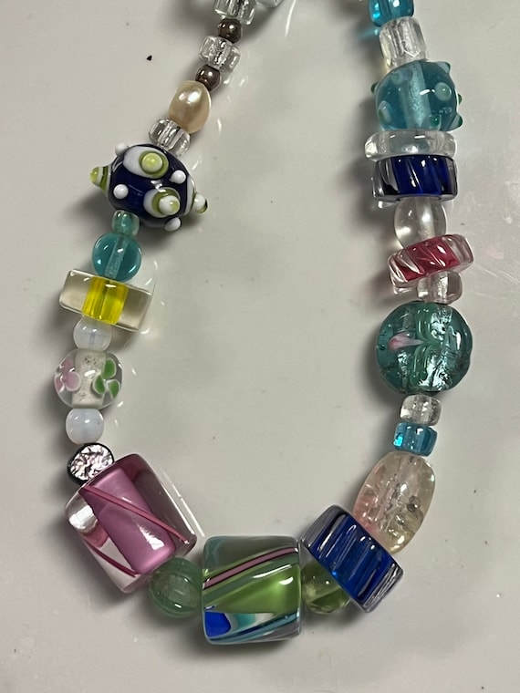Glass bead necklace , hand crafted glass