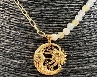 Moon and sun beaded necklace