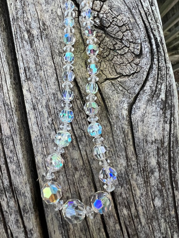 Aurora borealis necklace, crystal necklace, vintag