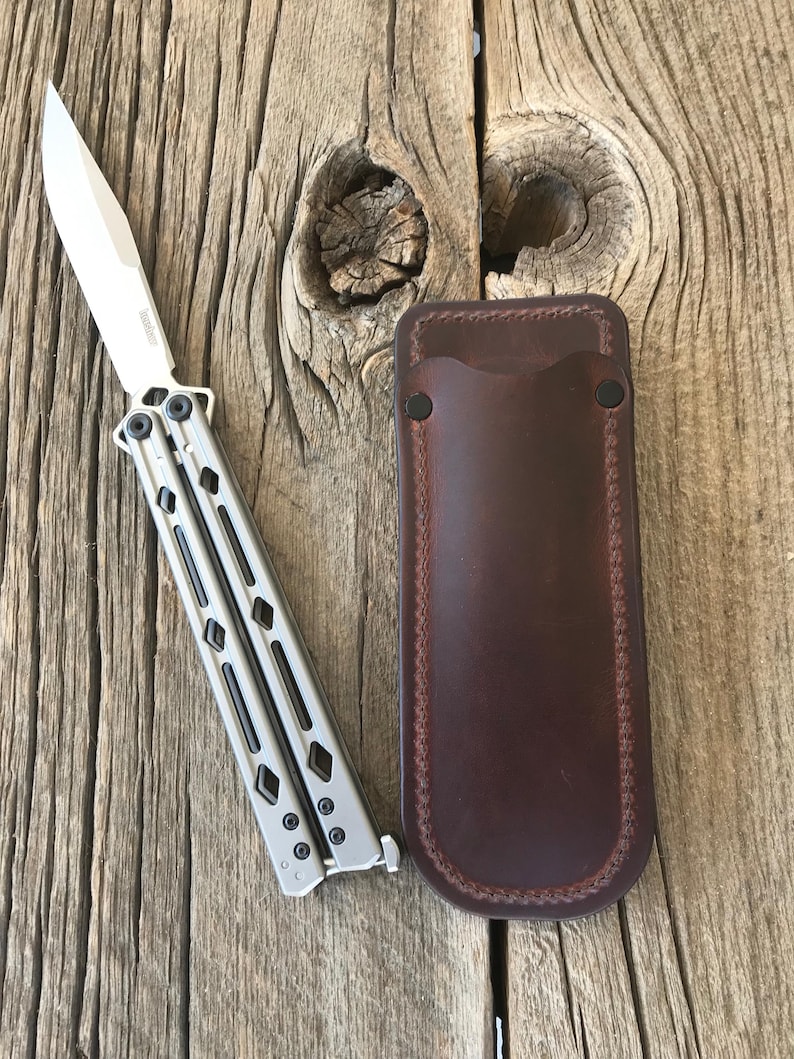 Leather Sheath w/Belt Clip - Kershaw Lucha or Bear&Son 114 - Pick your Leather, Size, Thread and Rivet color (KNIFE NOT INCLUDED) bild 6