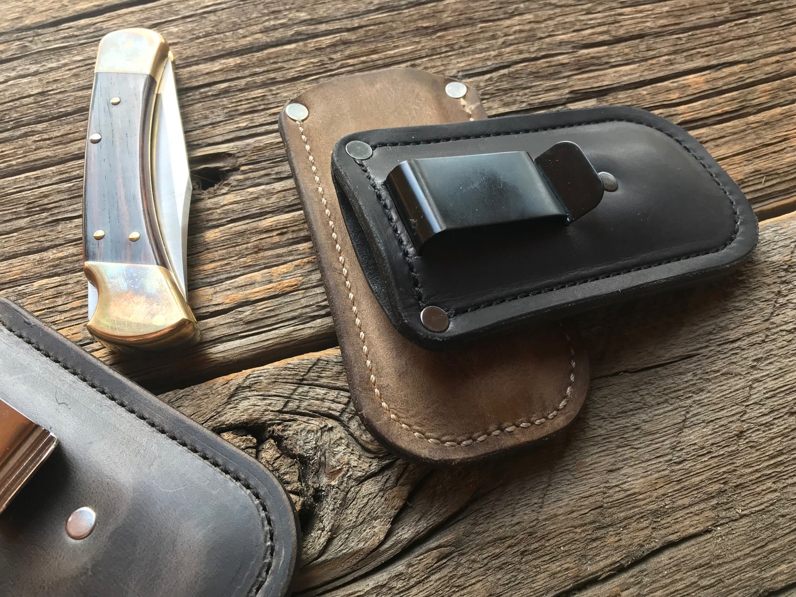 BUILD YOUR OWN Leather Pocket Knife Slip with Belt Clip Etsy