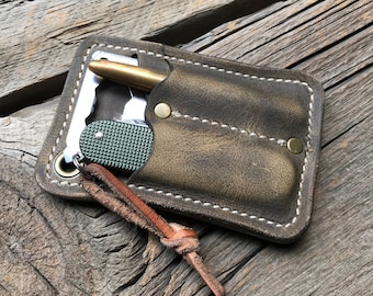 Leather Gear Caddy with Lanyard, Pocket Knife, Pen Holder, Personalized