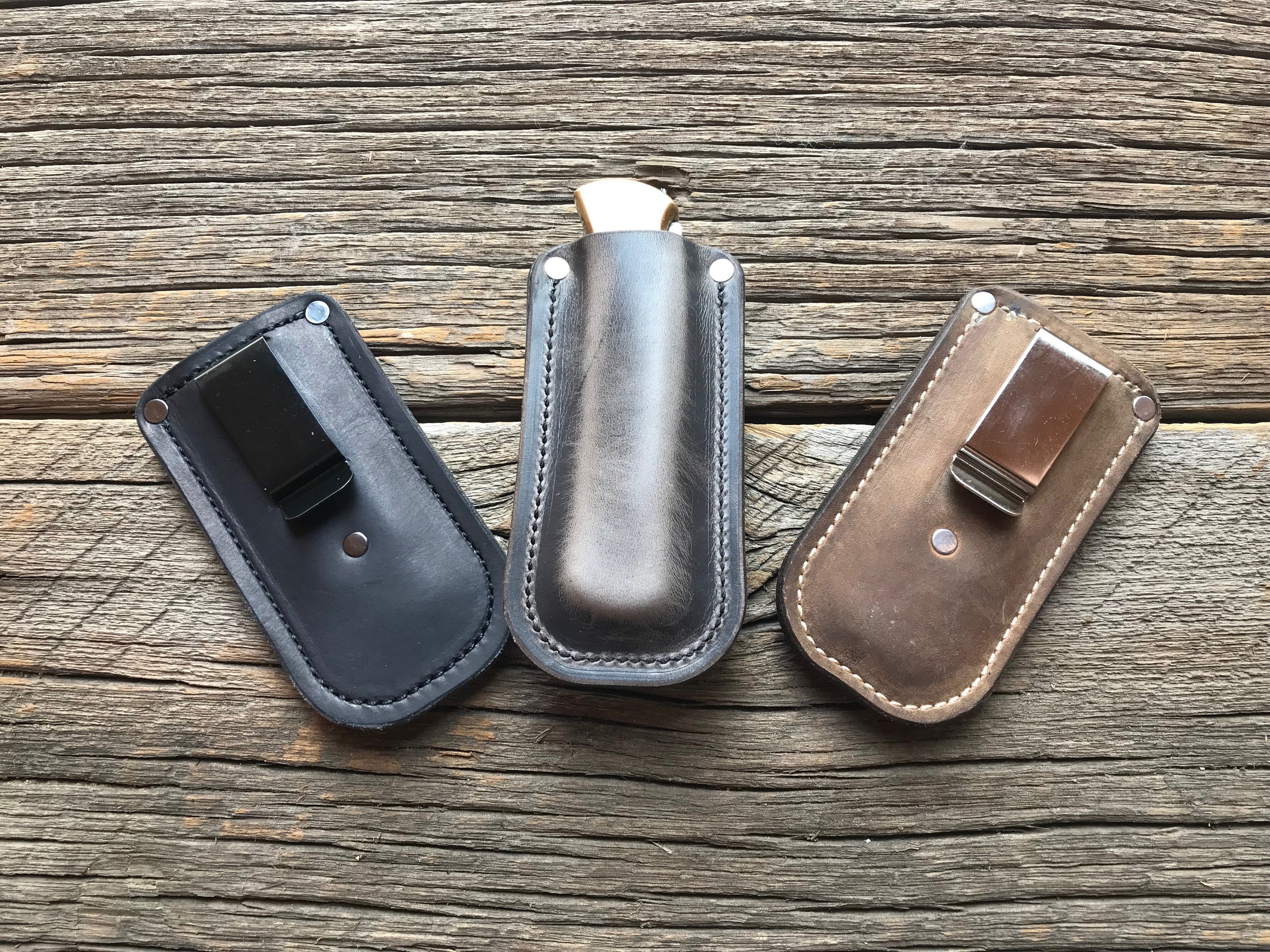 BUILD YOUR OWN Leather Pocket Knife Slip With Belt Clip Etsy Canada