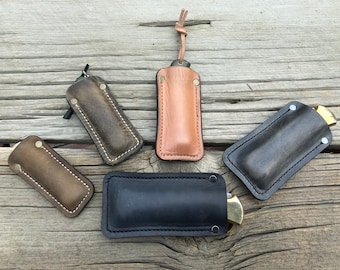Leather EDC Pocket Knife Slip  - Build Your Own - Pick your leather Color - Size (Buck55 - Pioneer - Farmer) - Thread & RIvet Color